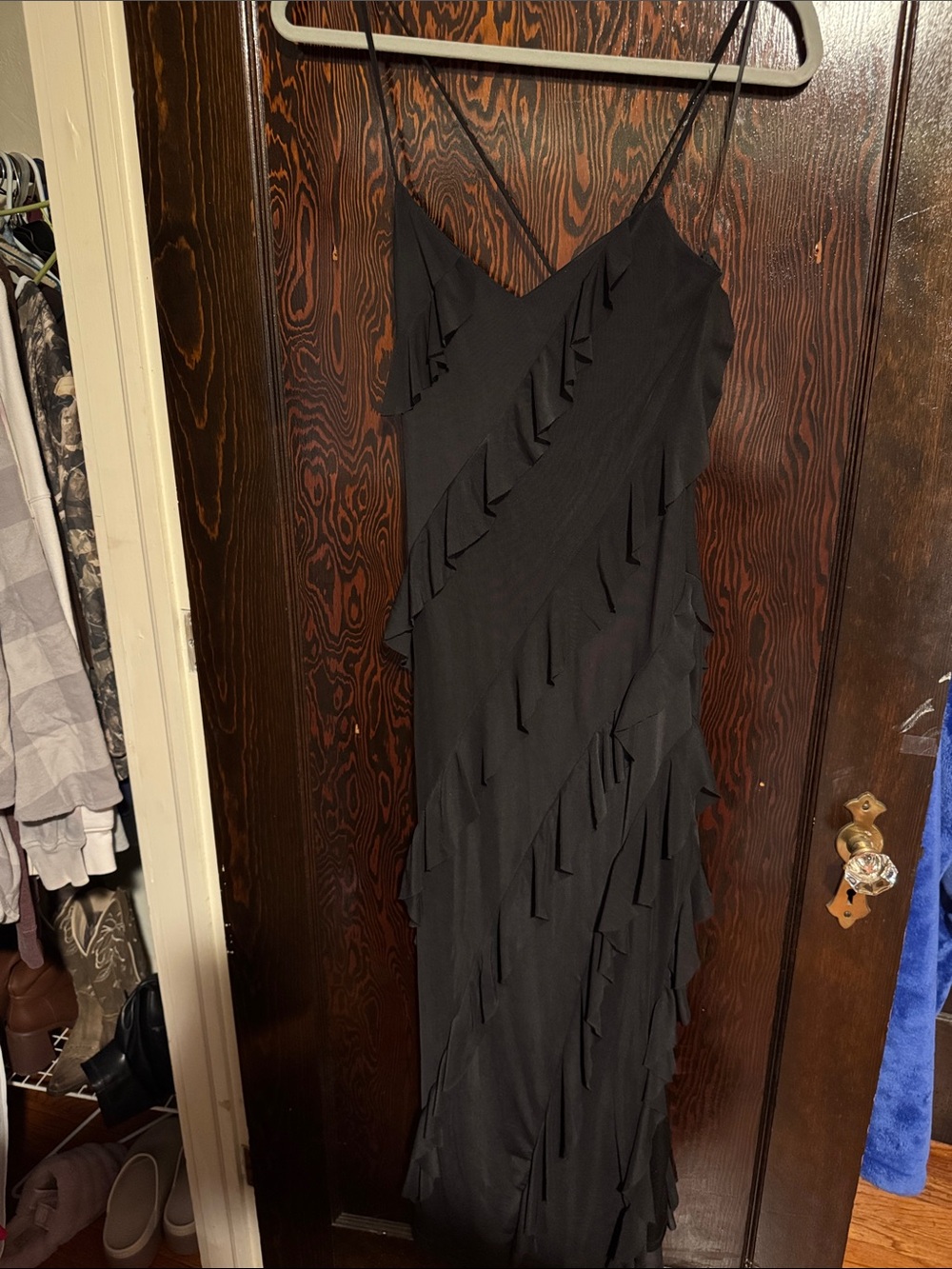 Black Ruffle Slip Dress - Women's Elegant Evening Dress